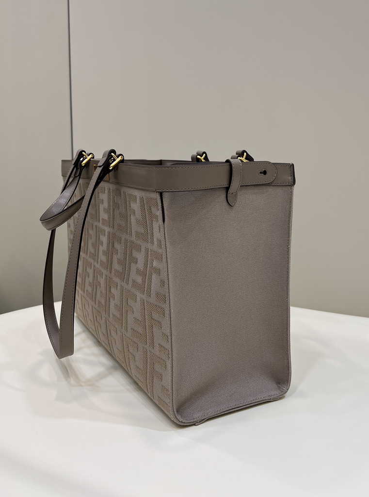 Fendi 8BH374 X-Tote Gray canvas shopper with FF embroidery
