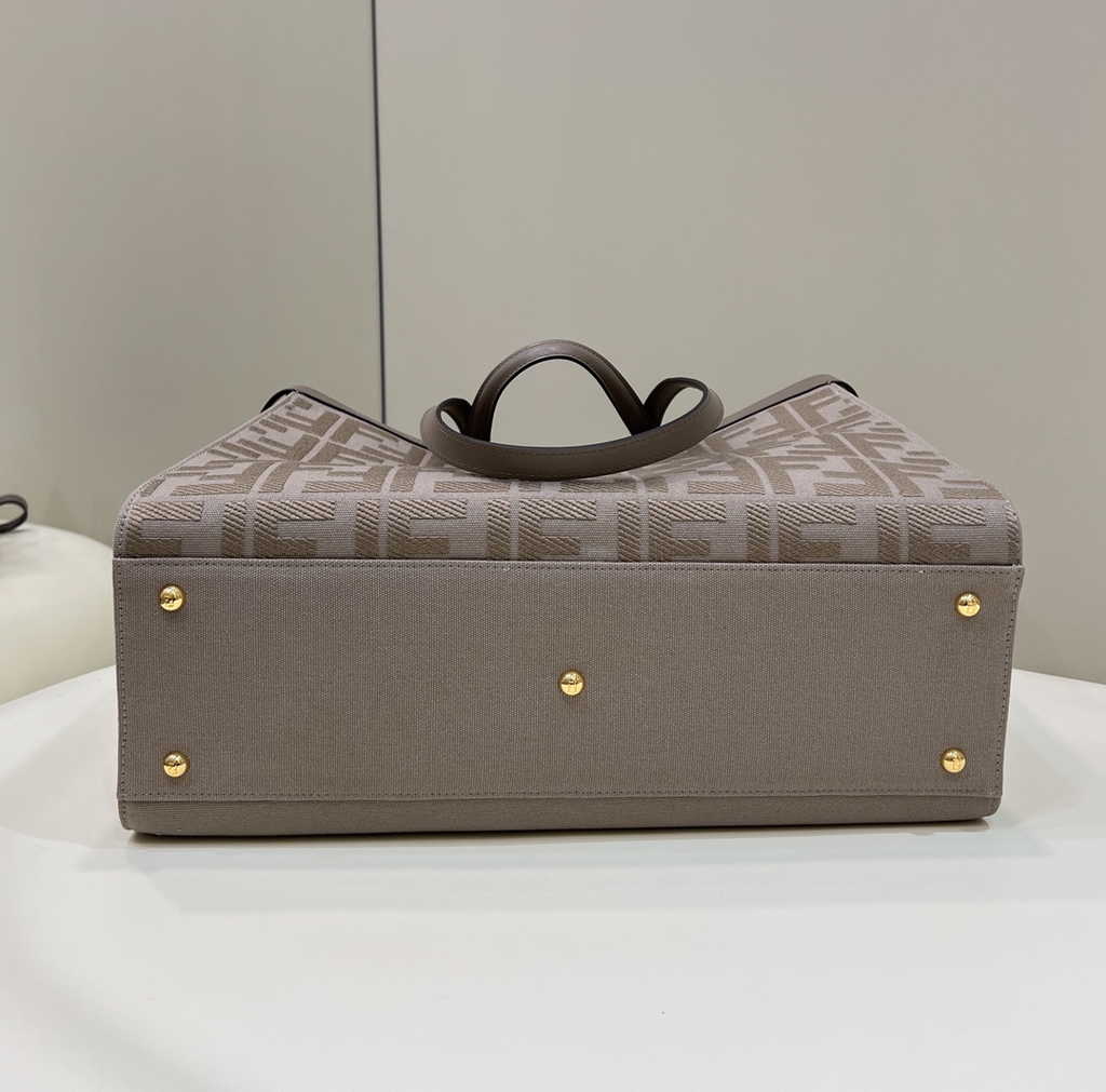 Fendi 8BH374 X-Tote Gray canvas shopper with FF embroidery