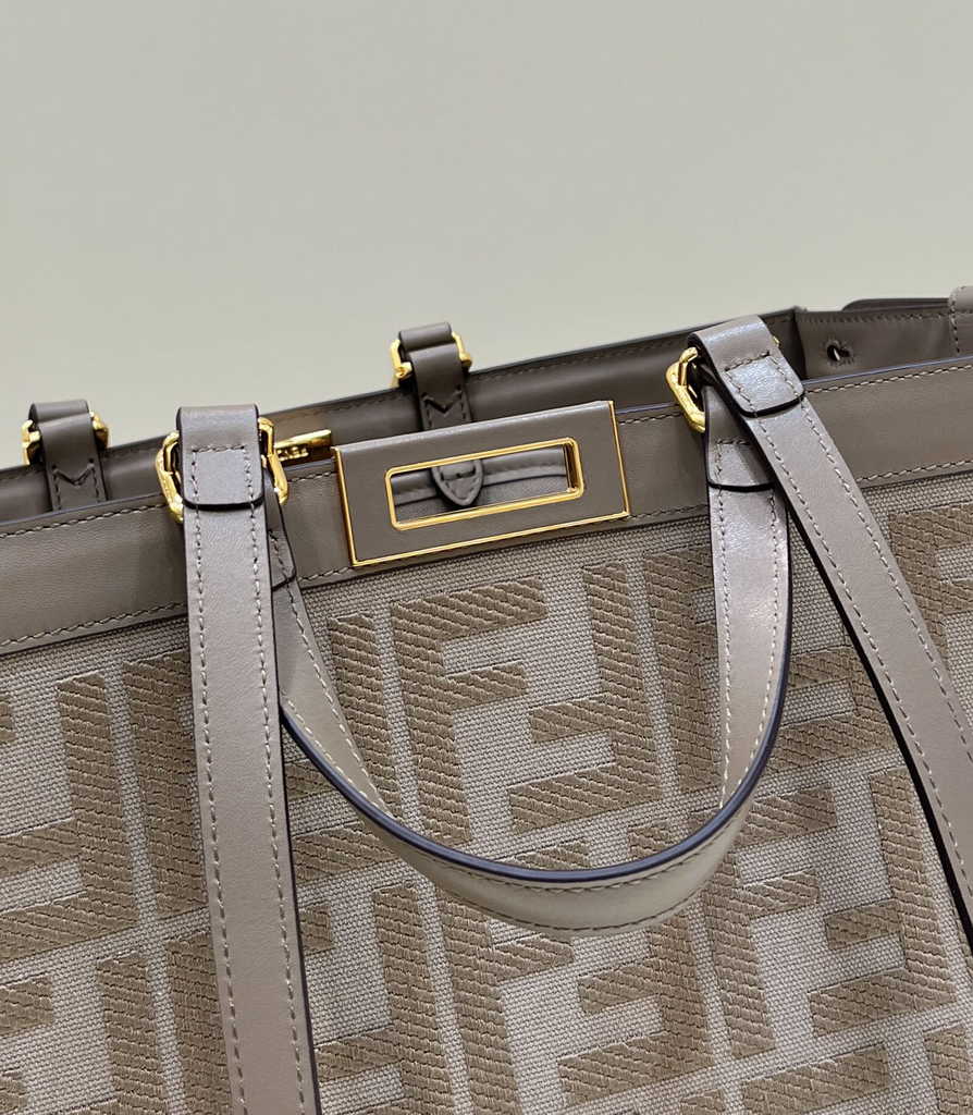 Fendi 8BH374 X-Tote Gray canvas shopper with FF embroidery