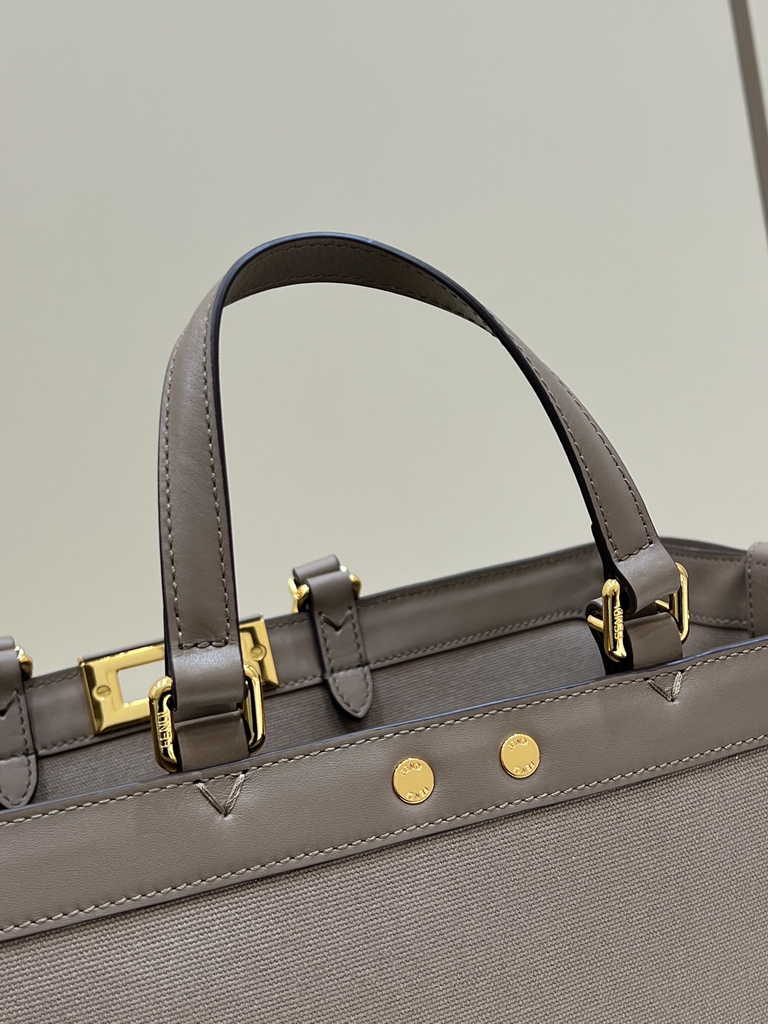 Fendi 8BH374 X-Tote Gray canvas shopper with FF embroidery