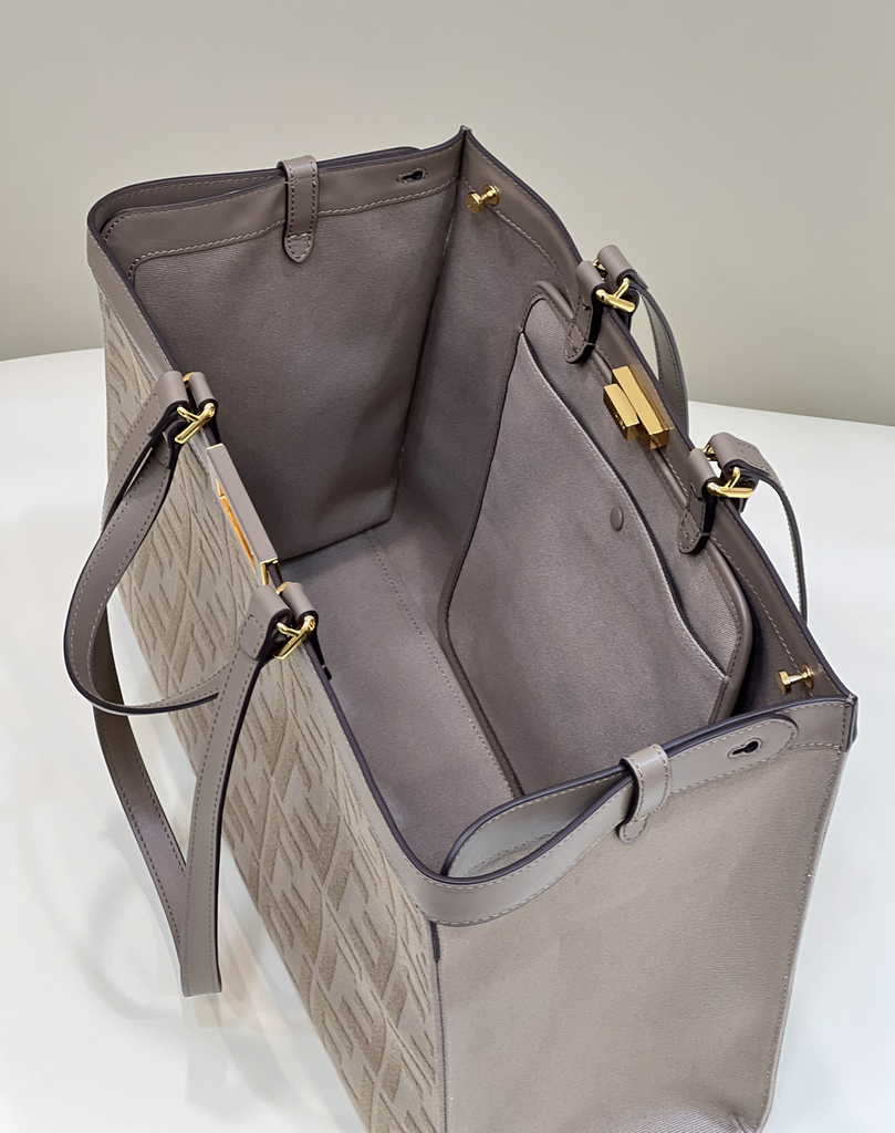 Fendi 8BH374 X-Tote Gray canvas shopper with FF embroidery