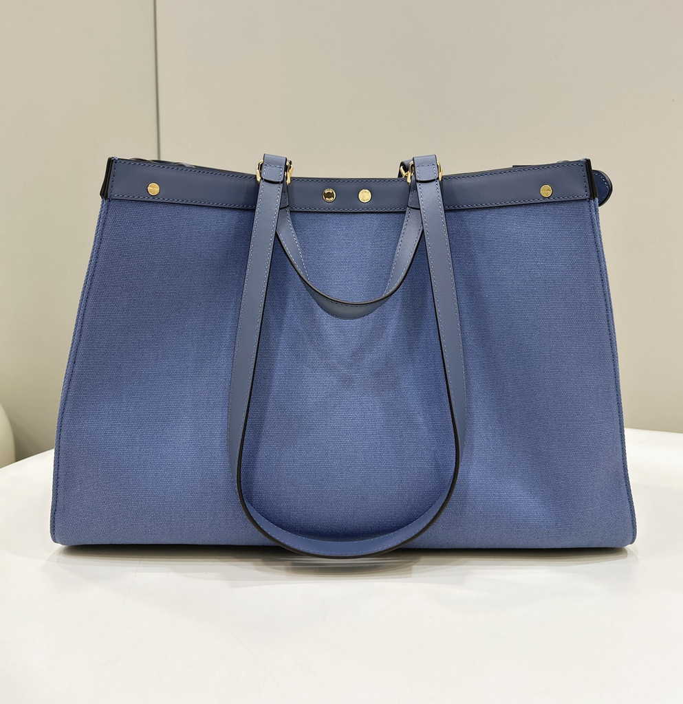 Fendi 8BH374 X-Tote Blue canvas shopper with FF embroidery