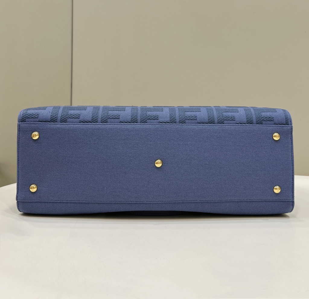 Fendi 8BH374 X-Tote Blue canvas shopper with FF embroidery