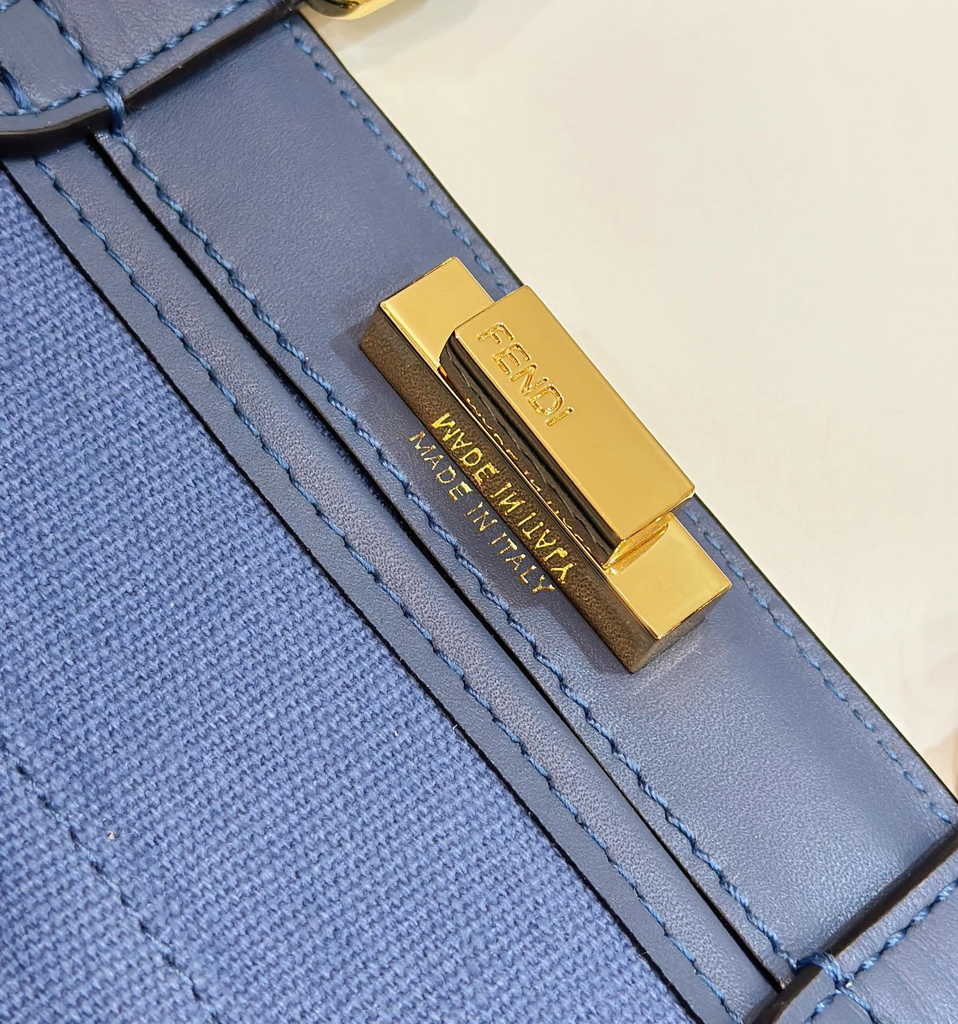 Fendi 8BH374 X-Tote Blue canvas shopper with FF embroidery