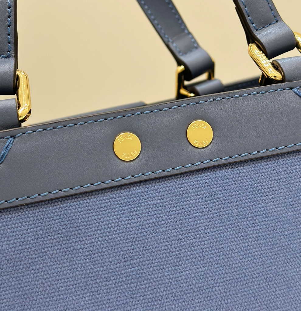 Fendi 8BH374 X-Tote Blue canvas shopper with FF embroidery