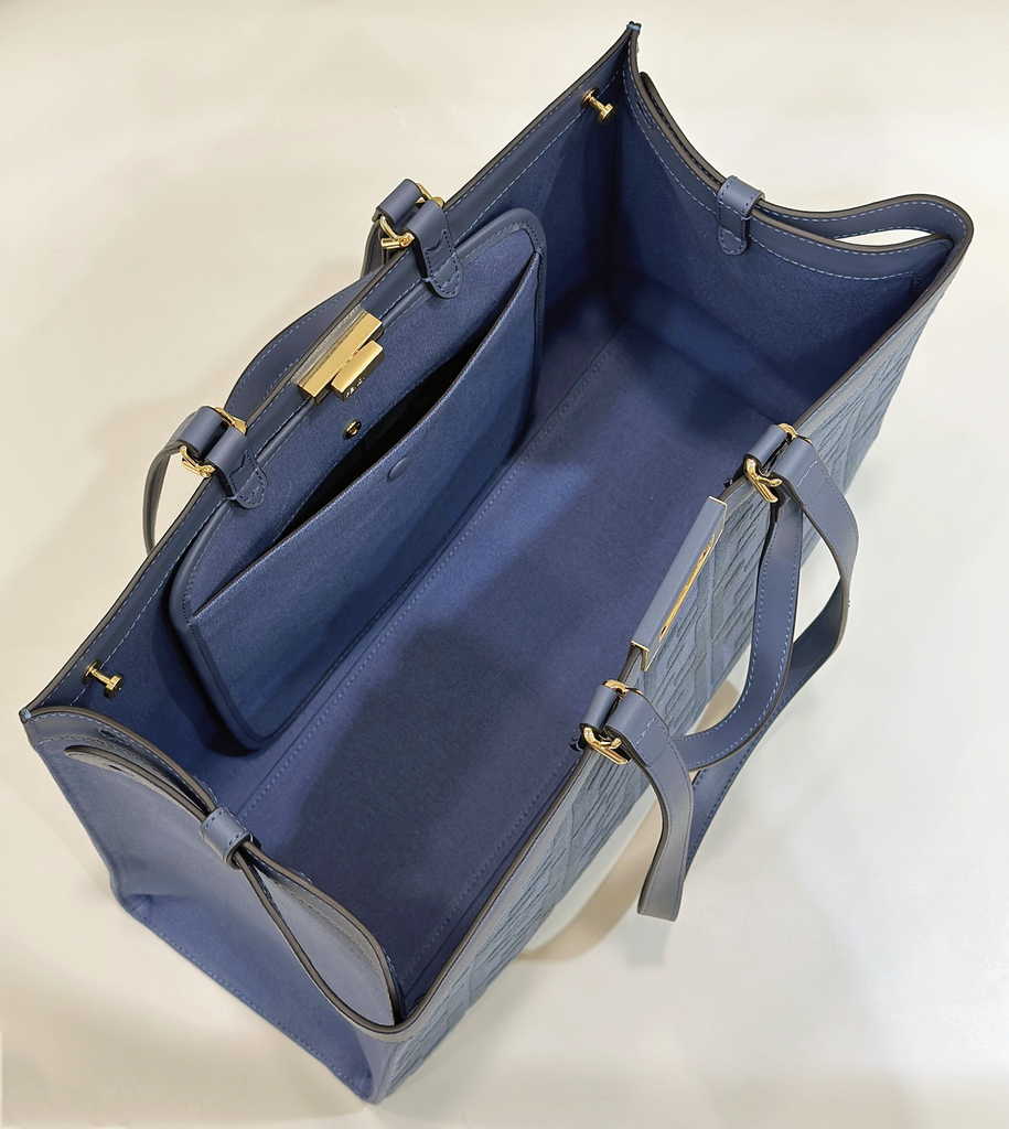 Fendi 8BH374 X-Tote Blue canvas shopper with FF embroidery