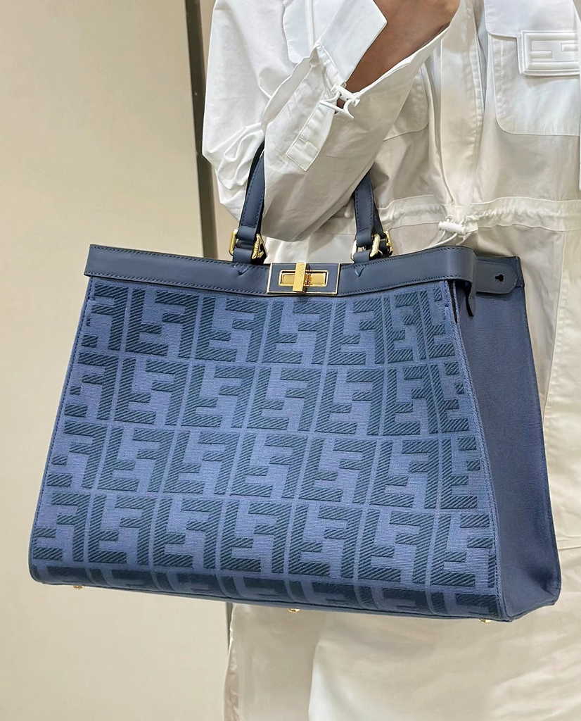 Fendi 8BH374 X-Tote Blue canvas shopper with FF embroidery