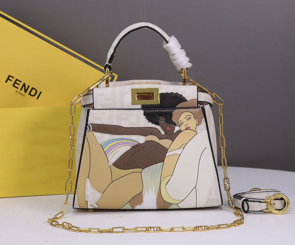 Fendi 8BN244 Peekaboo Mini Selleria Bag Beige