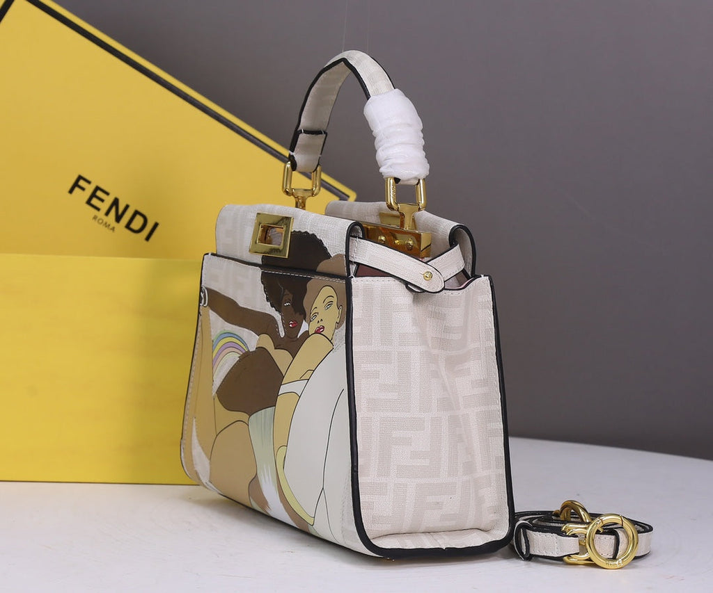 Fendi 8BN244 Peekaboo Mini Selleria Bag Beige
