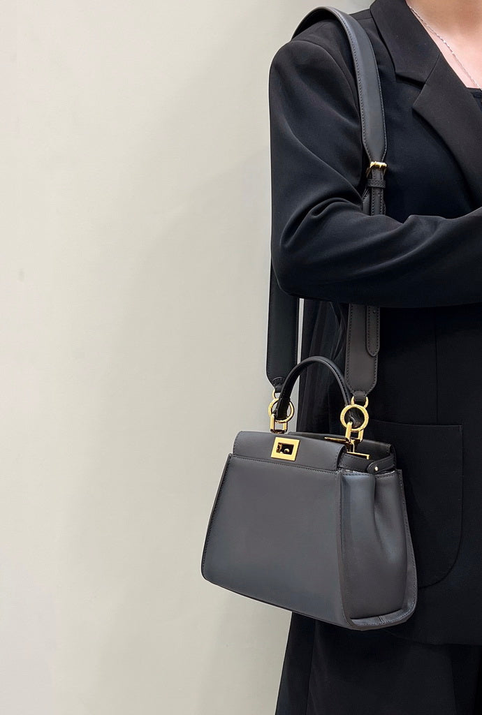Fendi 8BN244 Peekaboo Mini Dark Gray leather bag 2125CS