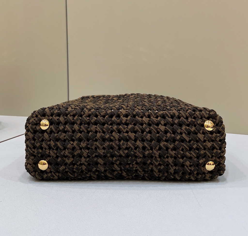 Fendi 8BN321 Peekaboo ISeeU Medium Bag Brown woven straw bag