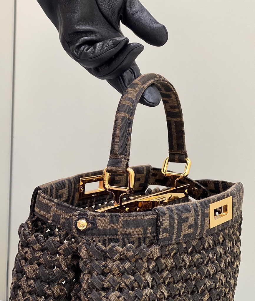 Fendi 8BN321 Peekaboo ISeeU Medium Bag Brown woven straw bag