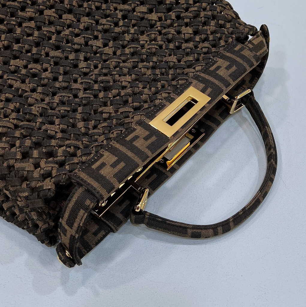 Fendi 8BN321 Peekaboo ISeeU Medium Bag Brown woven straw bag