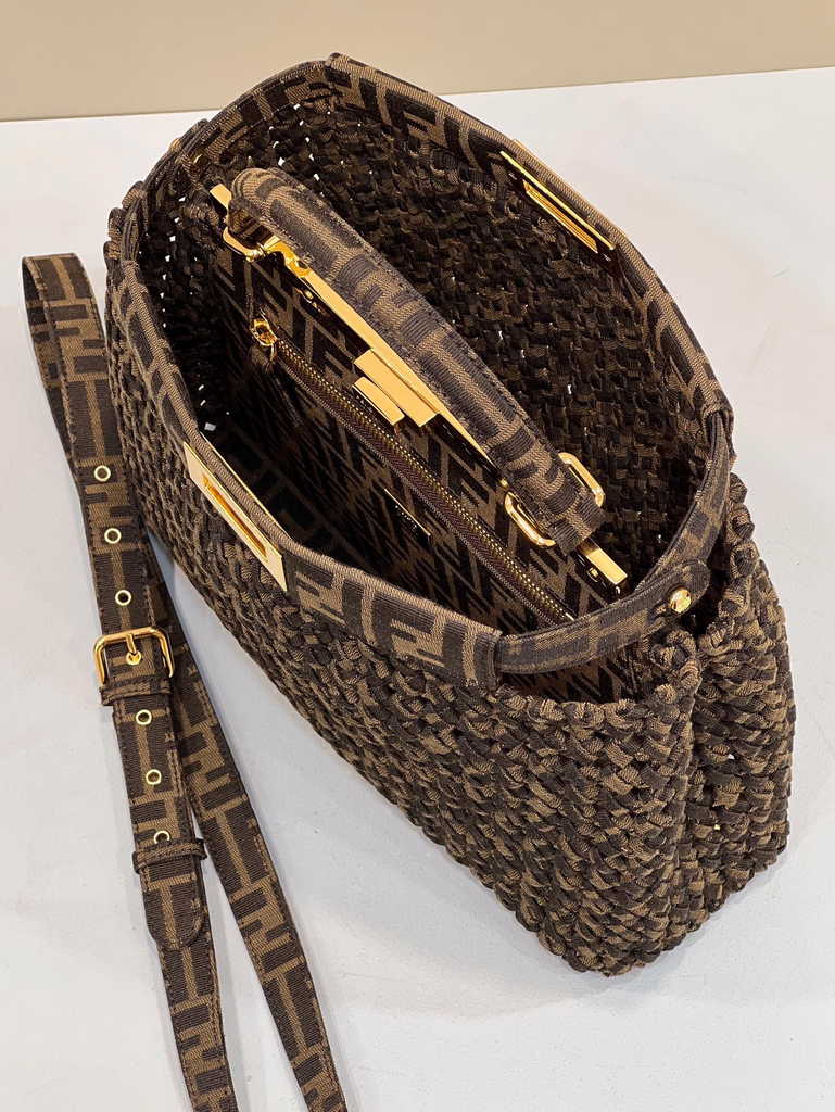Fendi 8BN321 Peekaboo ISeeU Medium Bag Brown woven straw bag