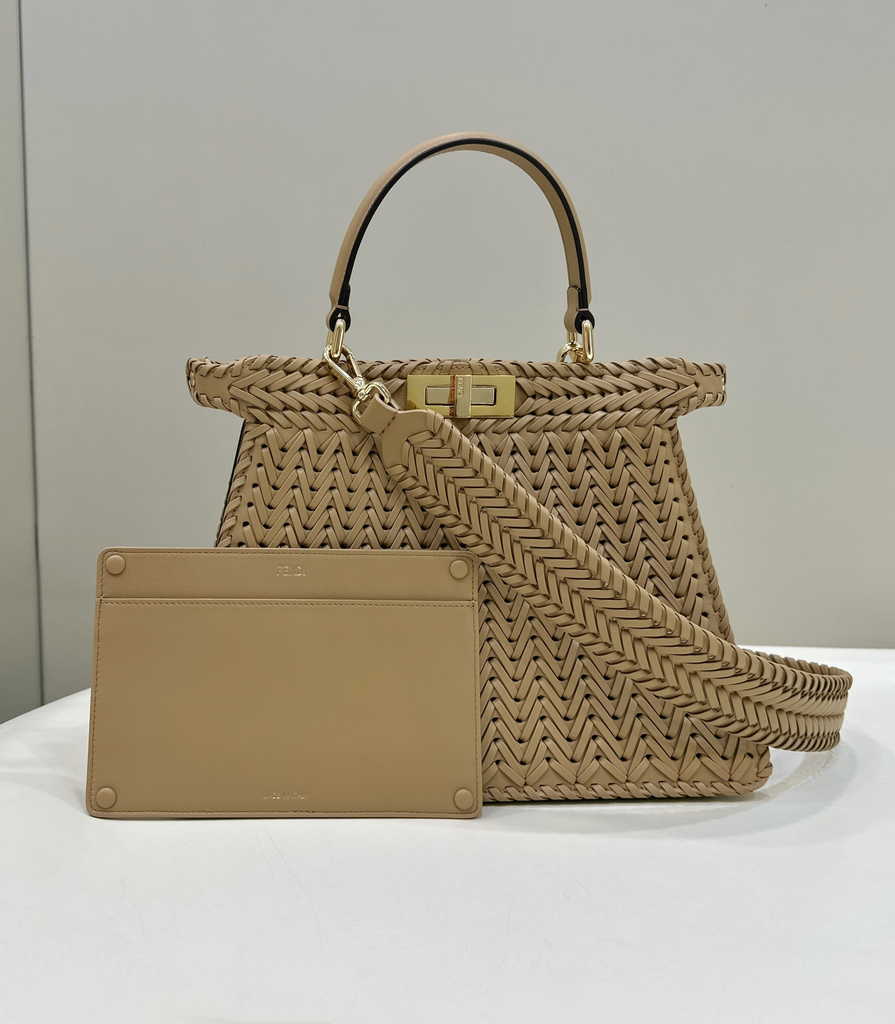 Fendi 8BN321 Peekaboo ISeeU Petite Middle Bag Brown Camellia leather