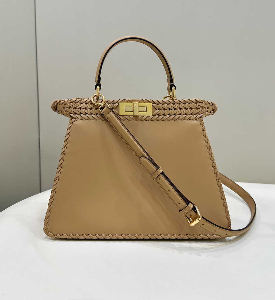 Fendi 8BN321 Peekaboo ISeeU Petite Middle Bag Brown Camellia leather
