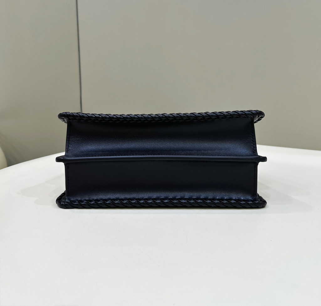Fendi 8BN327 Peekaboo ISeeU Petite Small Bag Black Camellia leather