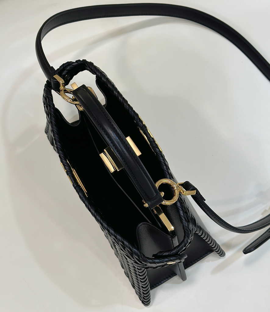 Fendi 8BN327 Peekaboo ISeeU Petite Small Bag Black Camellia leather