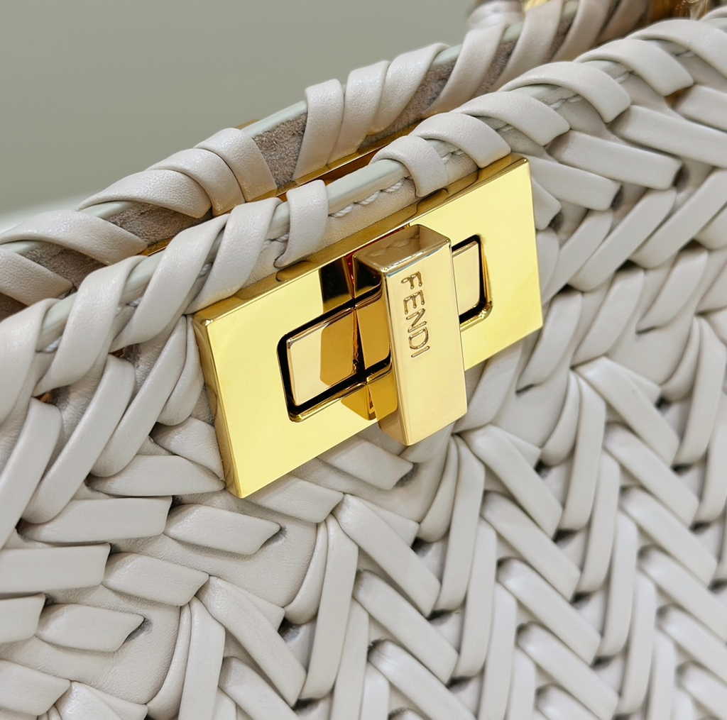 Fendi 8BN327 Peekaboo ISeeU Petite Small Bag Beige Camellia leather