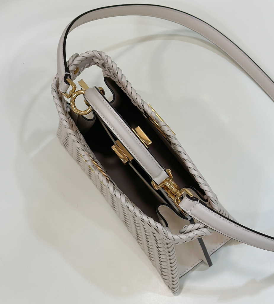 Fendi 8BN327 Peekaboo ISeeU Petite Small Bag Beige Camellia leather
