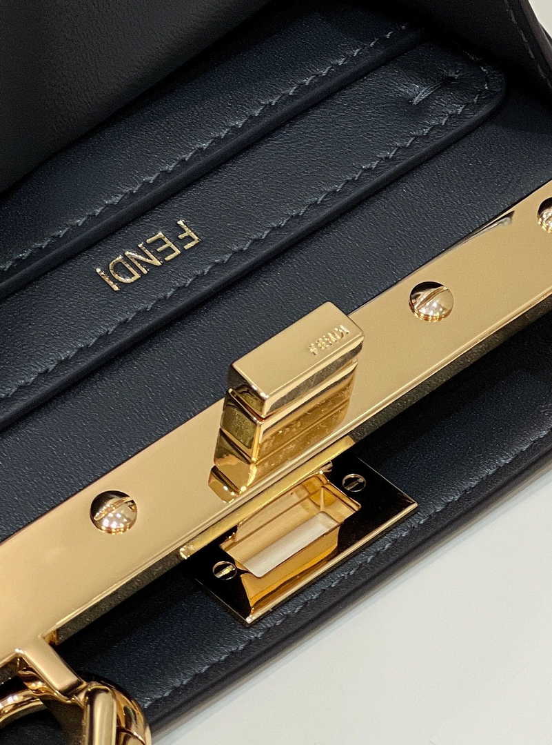 Fendi 8BN335 Peekaboo ISeeU Petite Padded Nappa Leather Bag black gray