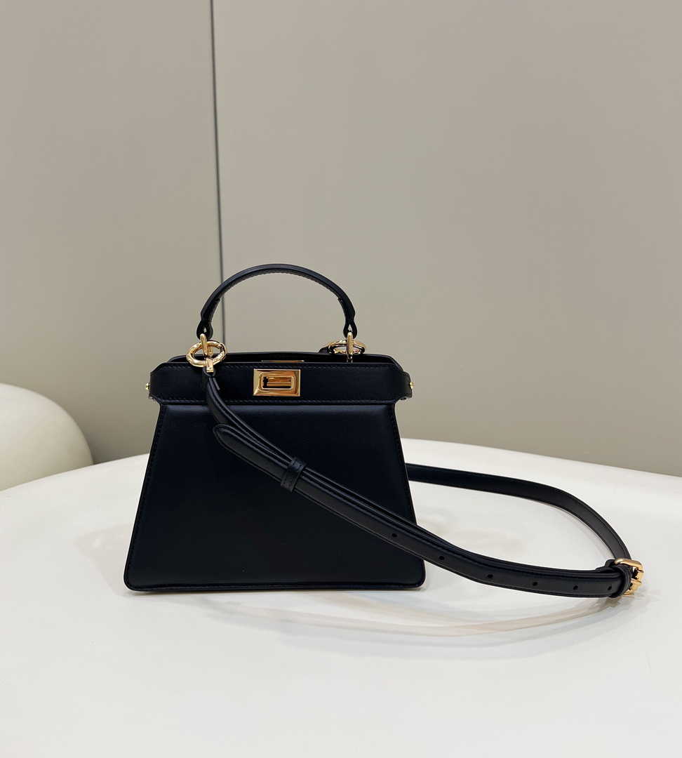 Fendi 8BN335 Peekaboo ISeeU Petite Padded Nappa Leather Bag Black