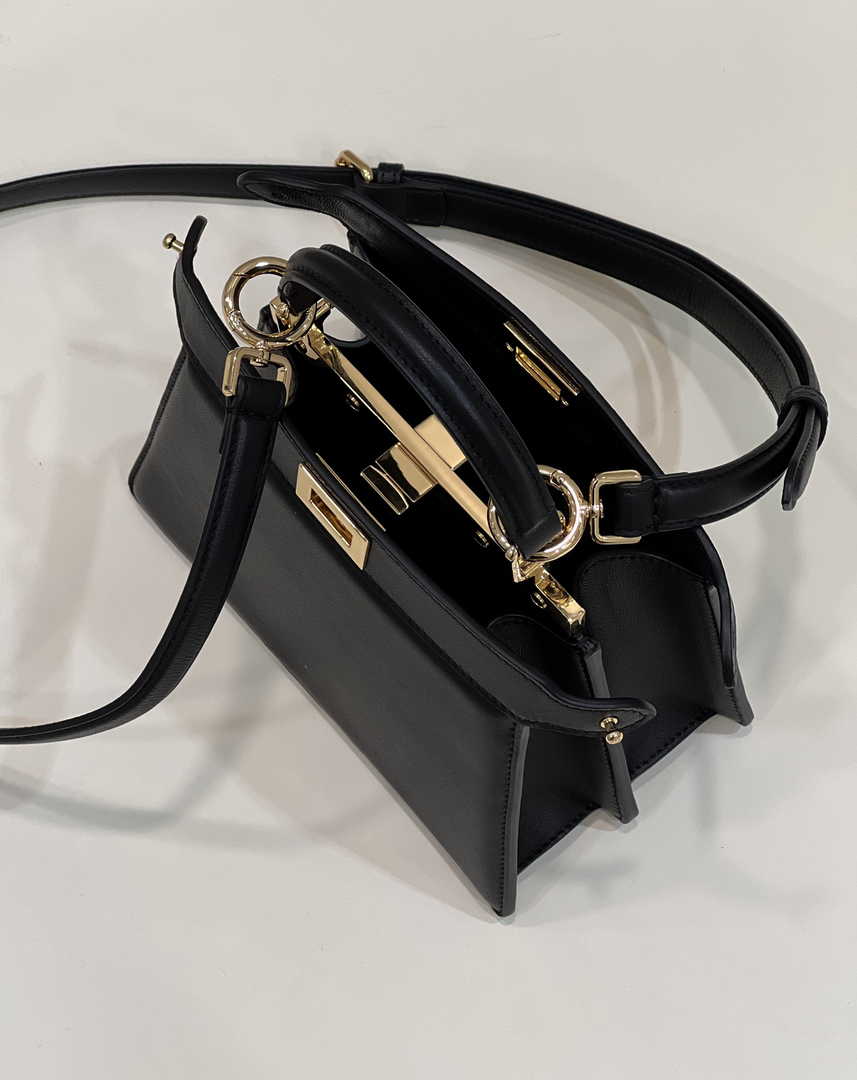 Fendi 8BN335 Peekaboo ISeeU Petite Padded Nappa Leather Bag Black