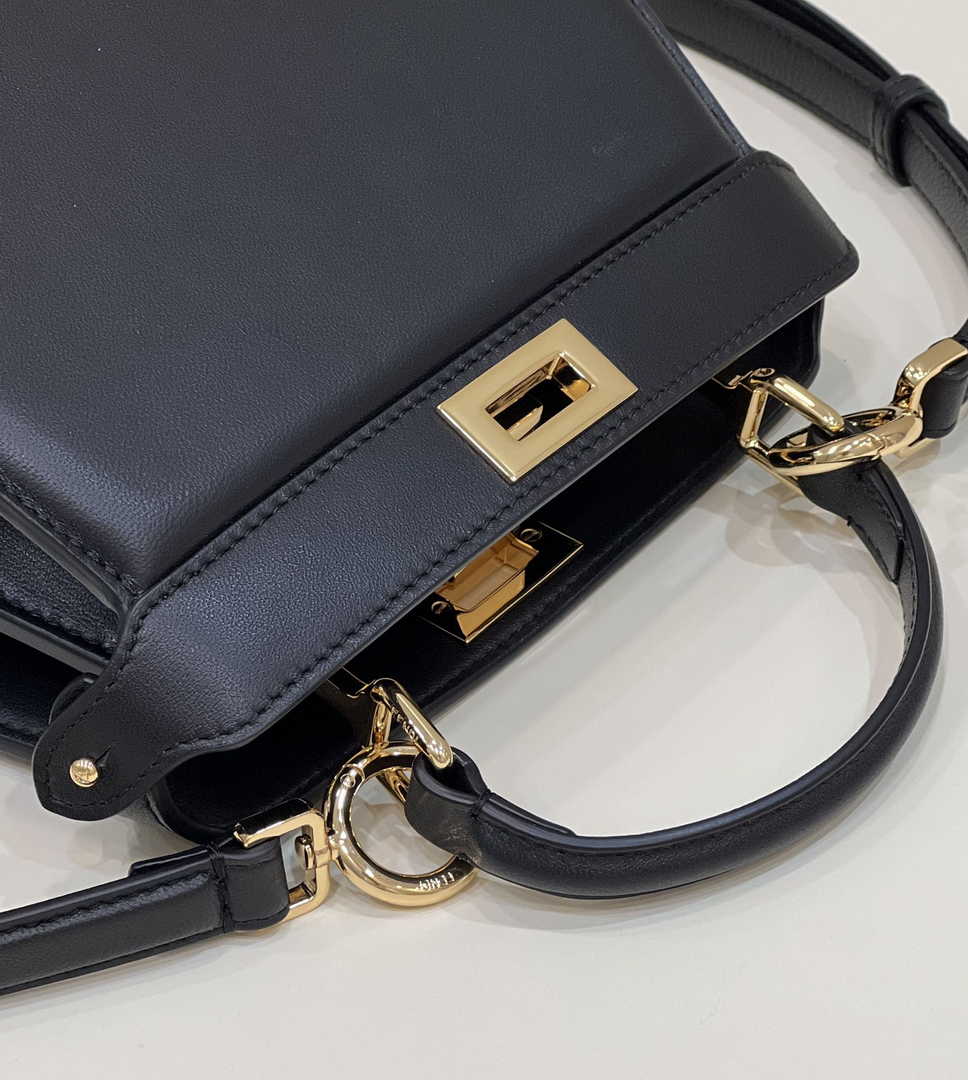 Fendi 8BN335 Peekaboo ISeeU Petite Padded Nappa Leather Bag Black