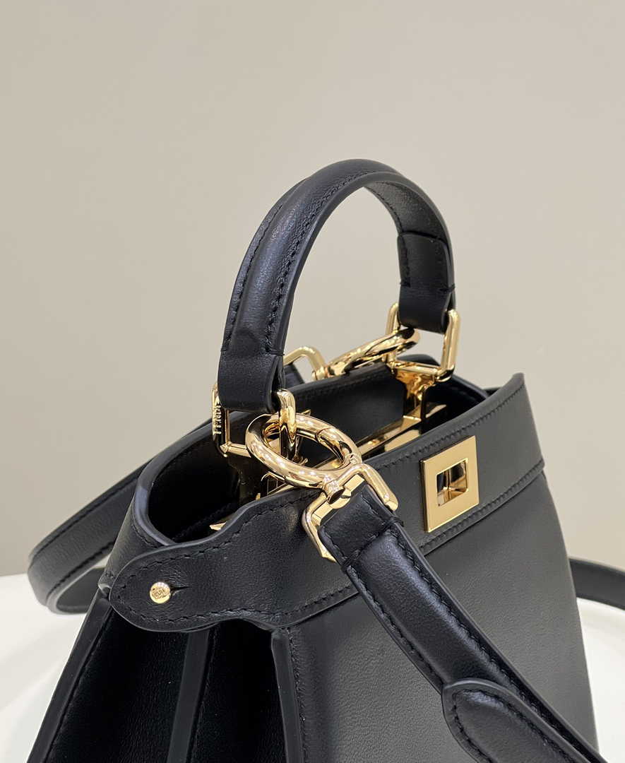 Fendi 8BN335 Peekaboo ISeeU Petite Padded Nappa Leather Bag Black