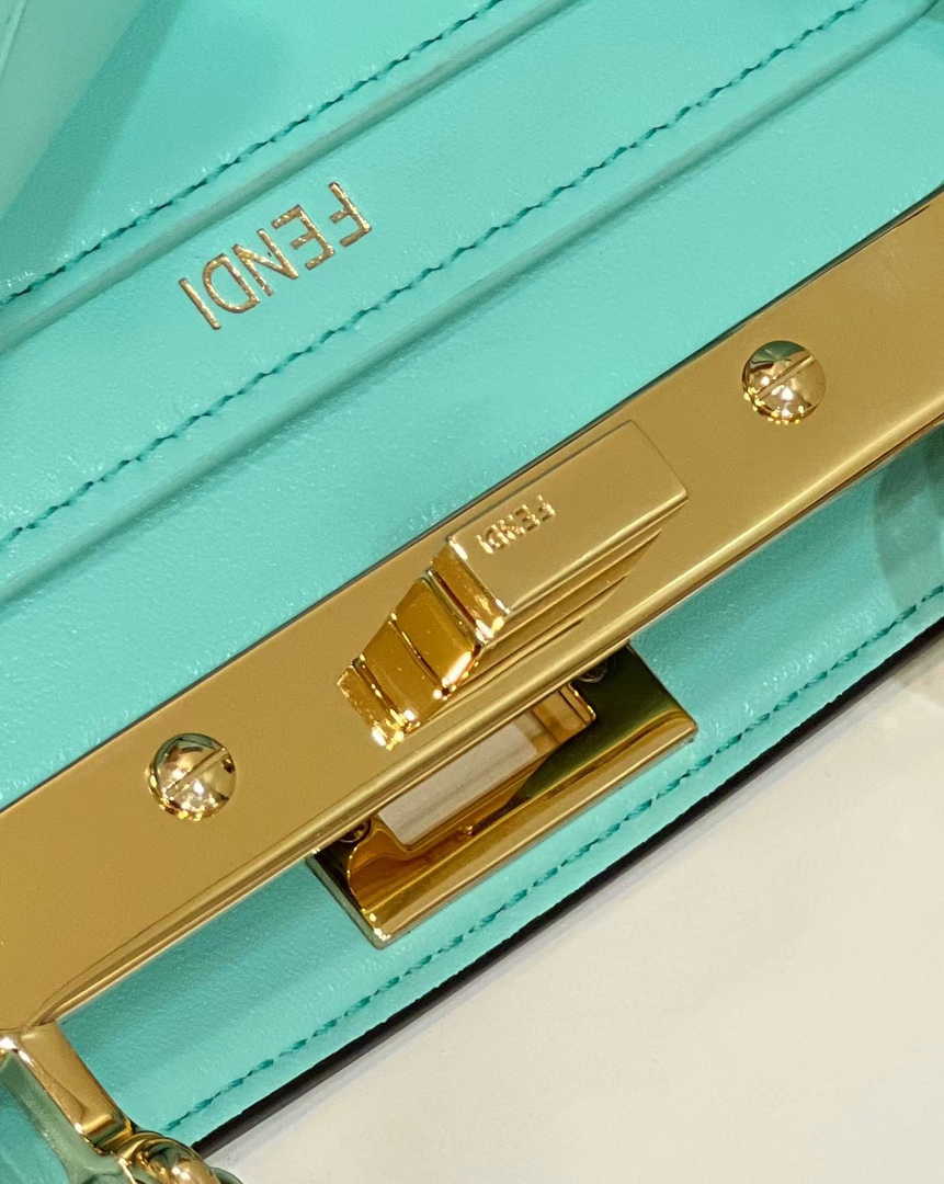 Fendi 8BN335 Peekaboo ISeeU Petite Padded Nappa Leather Bag Blue Green