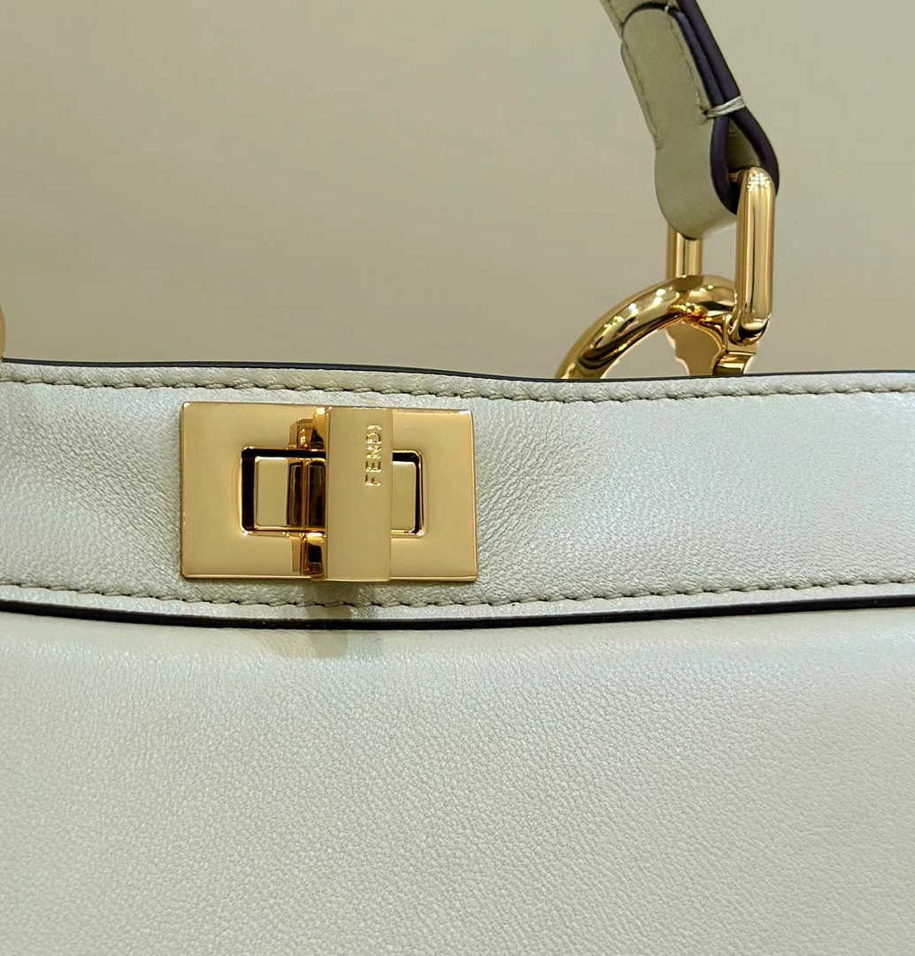Fendi 8BN335 Peekaboo ISeeU Petite Padded Nappa Leather Bag Beige Green