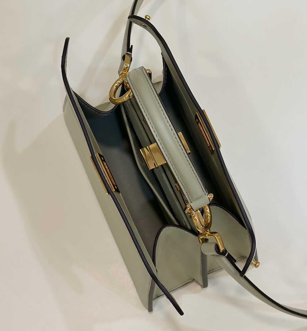 Fendi 8BN335 Peekaboo ISeeU Petite Padded Nappa Leather Bag Beige Green