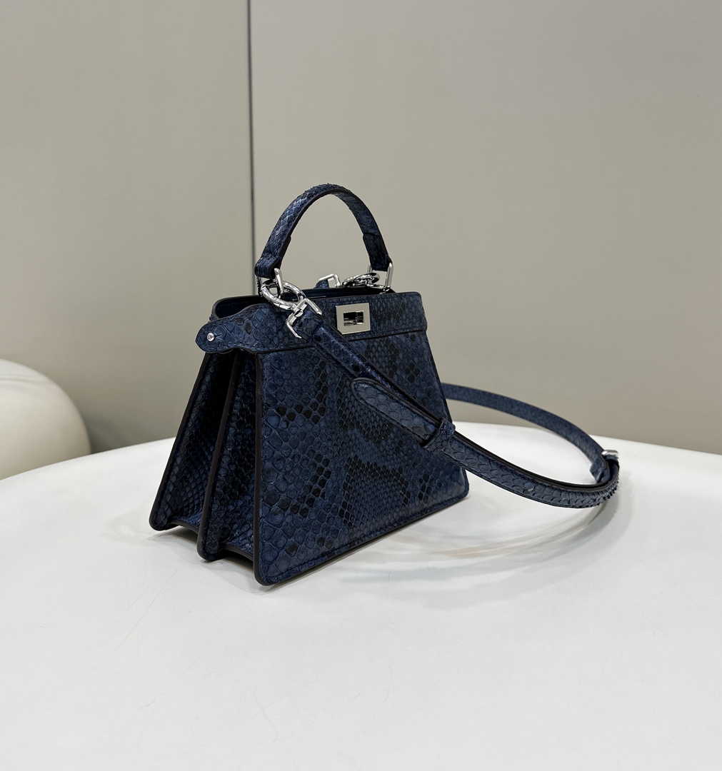 Fendi 8BN335 Peekaboo ISeeU Petite Padded Snake Leather Bag blue