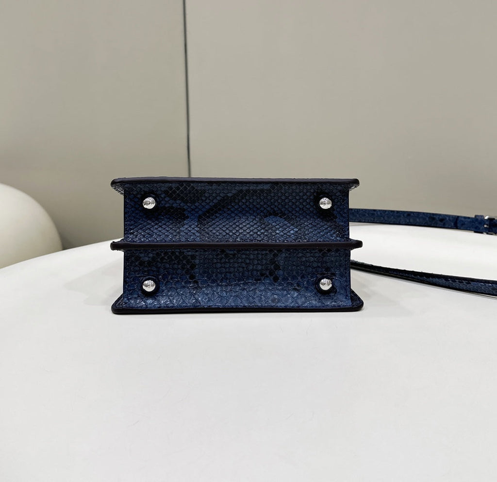 Fendi 8BN335 Peekaboo ISeeU Petite Padded Snake Leather Bag blue