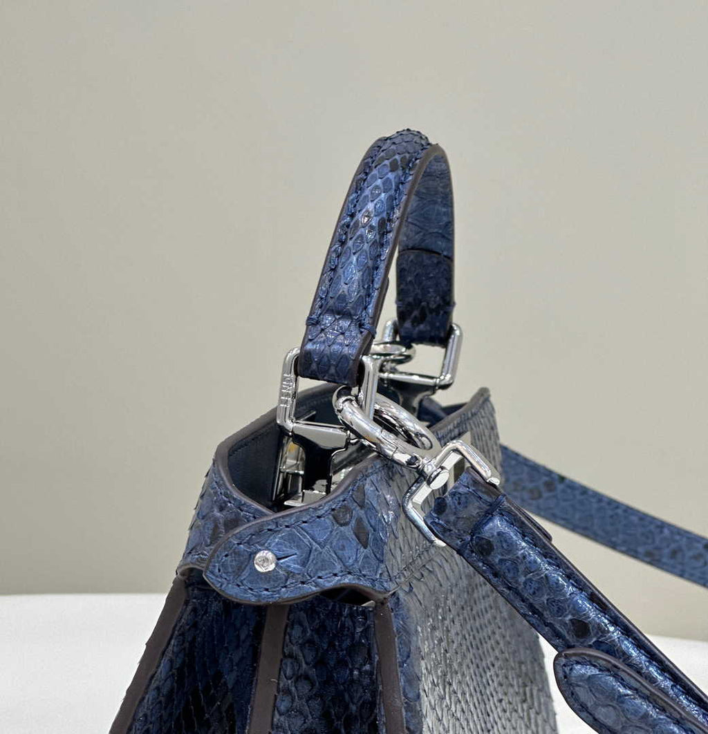 Fendi 8BN335 Peekaboo ISeeU Petite Padded Snake Leather Bag blue