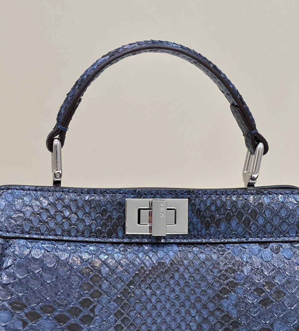 Fendi 8BN335 Peekaboo ISeeU Petite Padded Snake Leather Bag blue