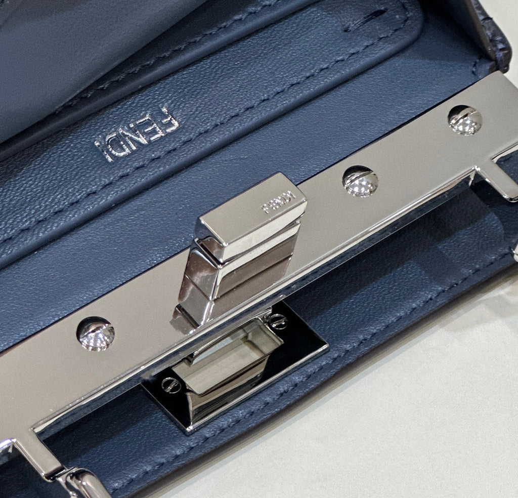 Fendi 8BN335 Peekaboo ISeeU Petite Padded Snake Leather Bag blue