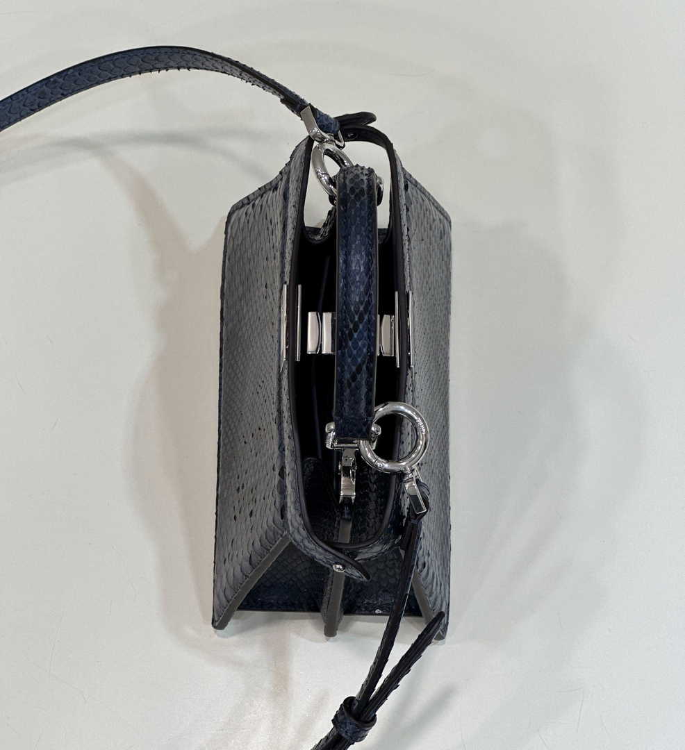 Fendi 8BN335 Peekaboo ISeeU Petite Padded Snake Leather Bag blue