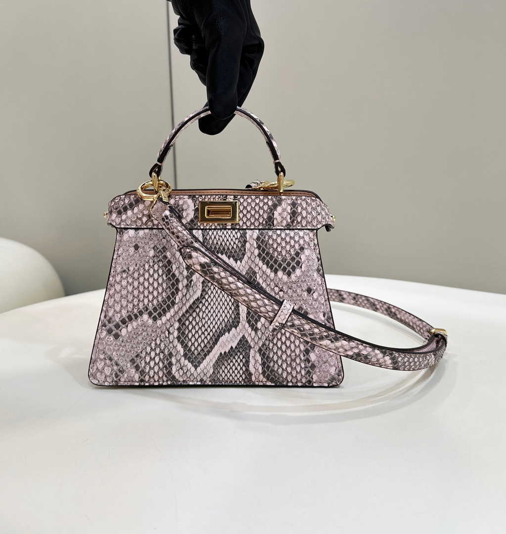 Fendi 8BN335 Peekaboo ISeeU Petite Padded Snake Leather Bag pink