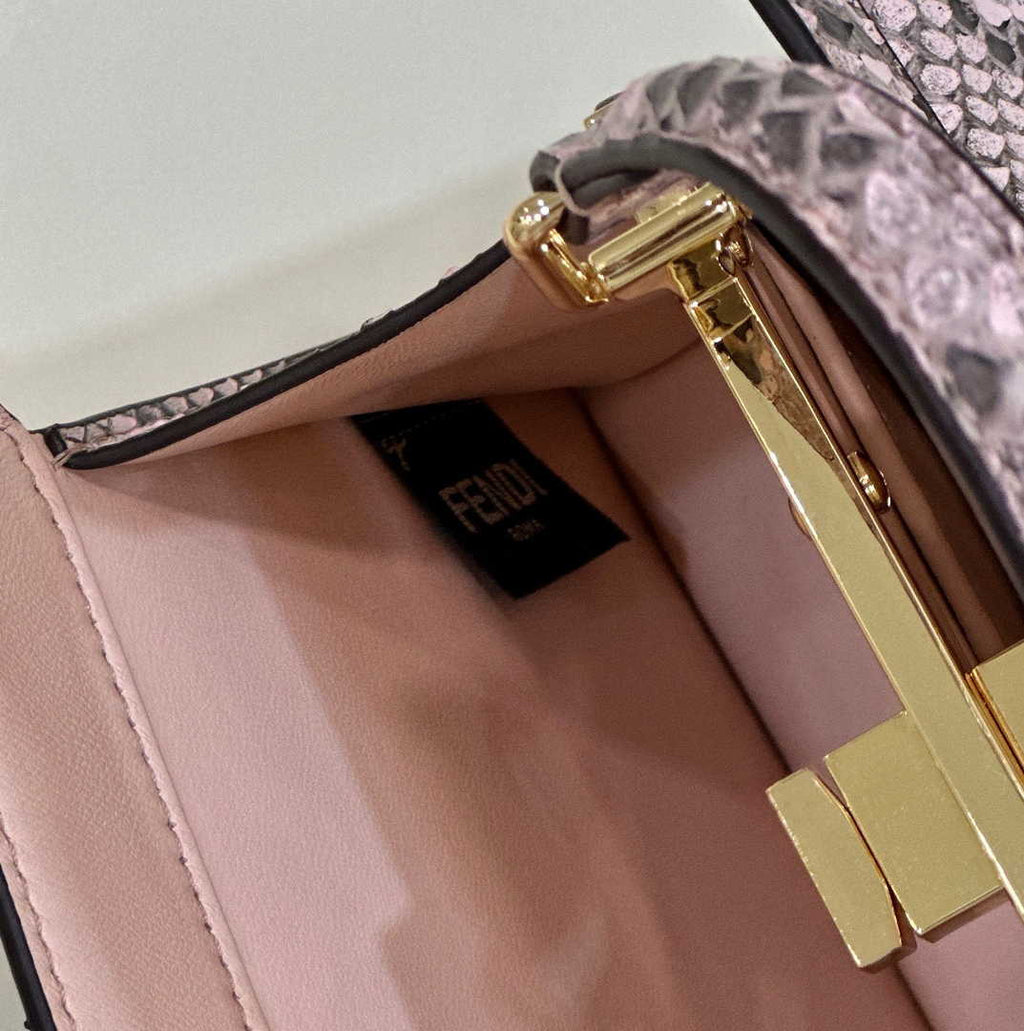 Fendi 8BN335 Peekaboo ISeeU Petite Padded Snake Leather Bag pink