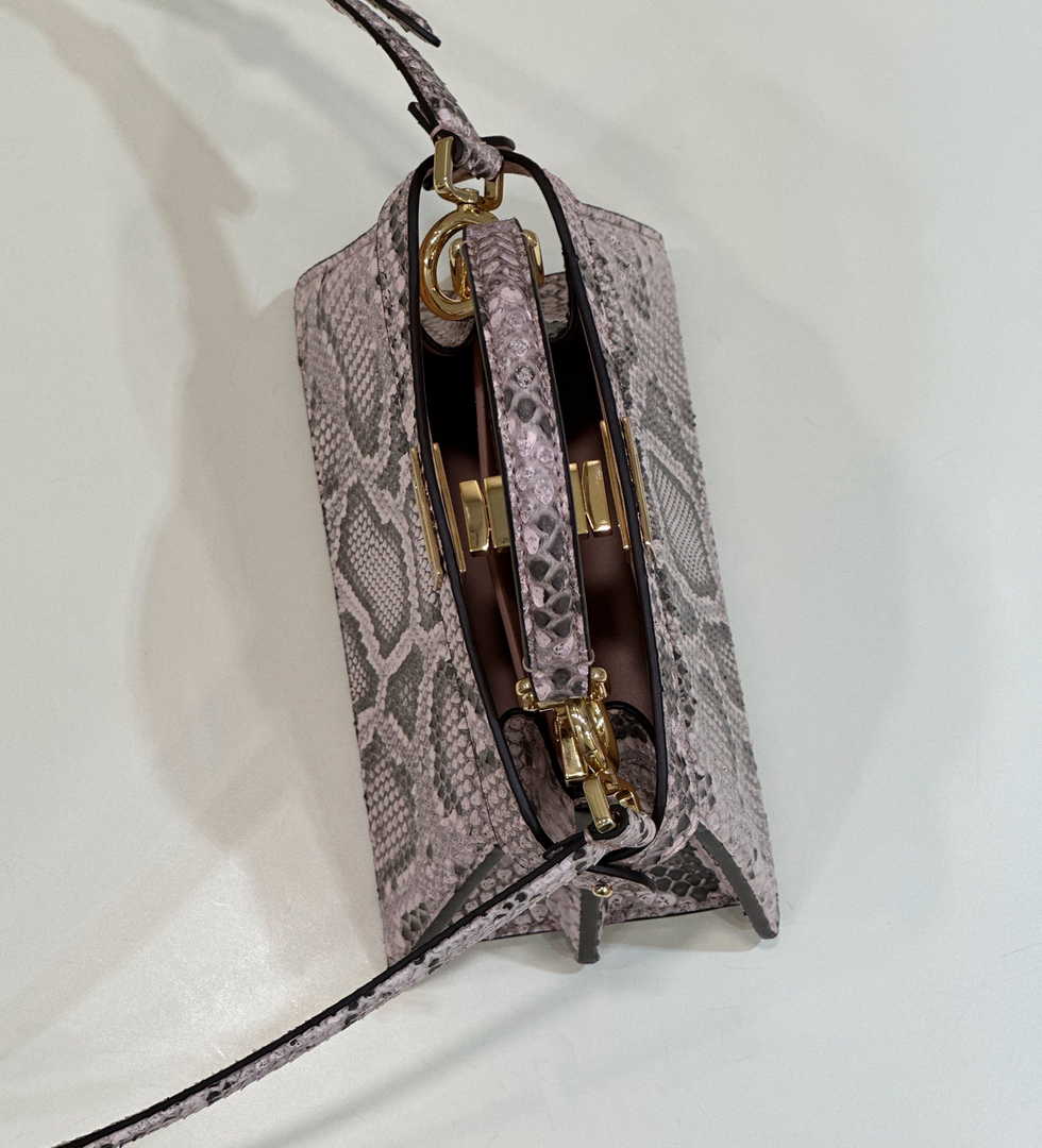 Fendi 8BN335 Peekaboo ISeeU Petite Padded Snake Leather Bag pink