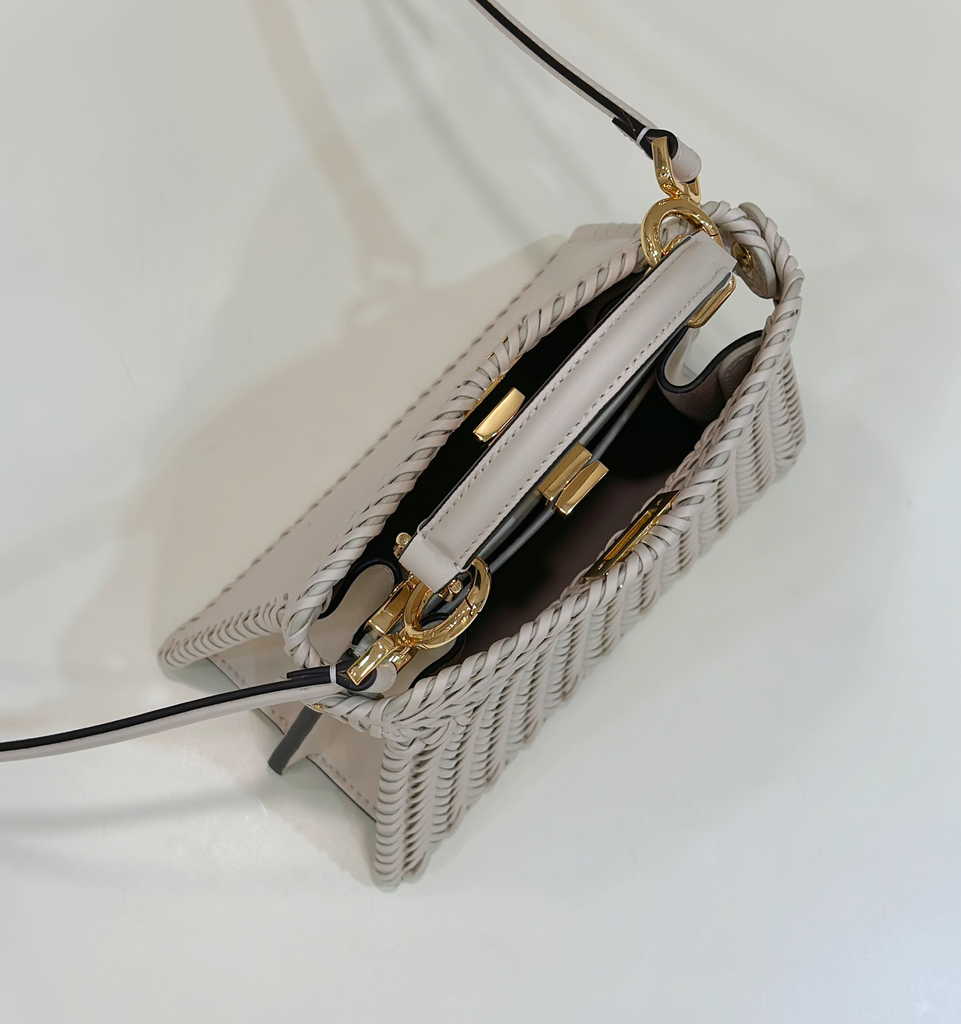 Fendi 8BN335 Peekaboo ISeeU Petite Bag Beige Camellia leather
