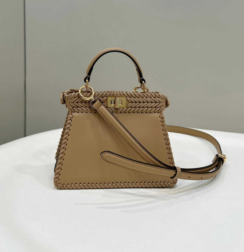Fendi 8BN335 Peekaboo ISeeU Petite Bag Brown Camellia leather