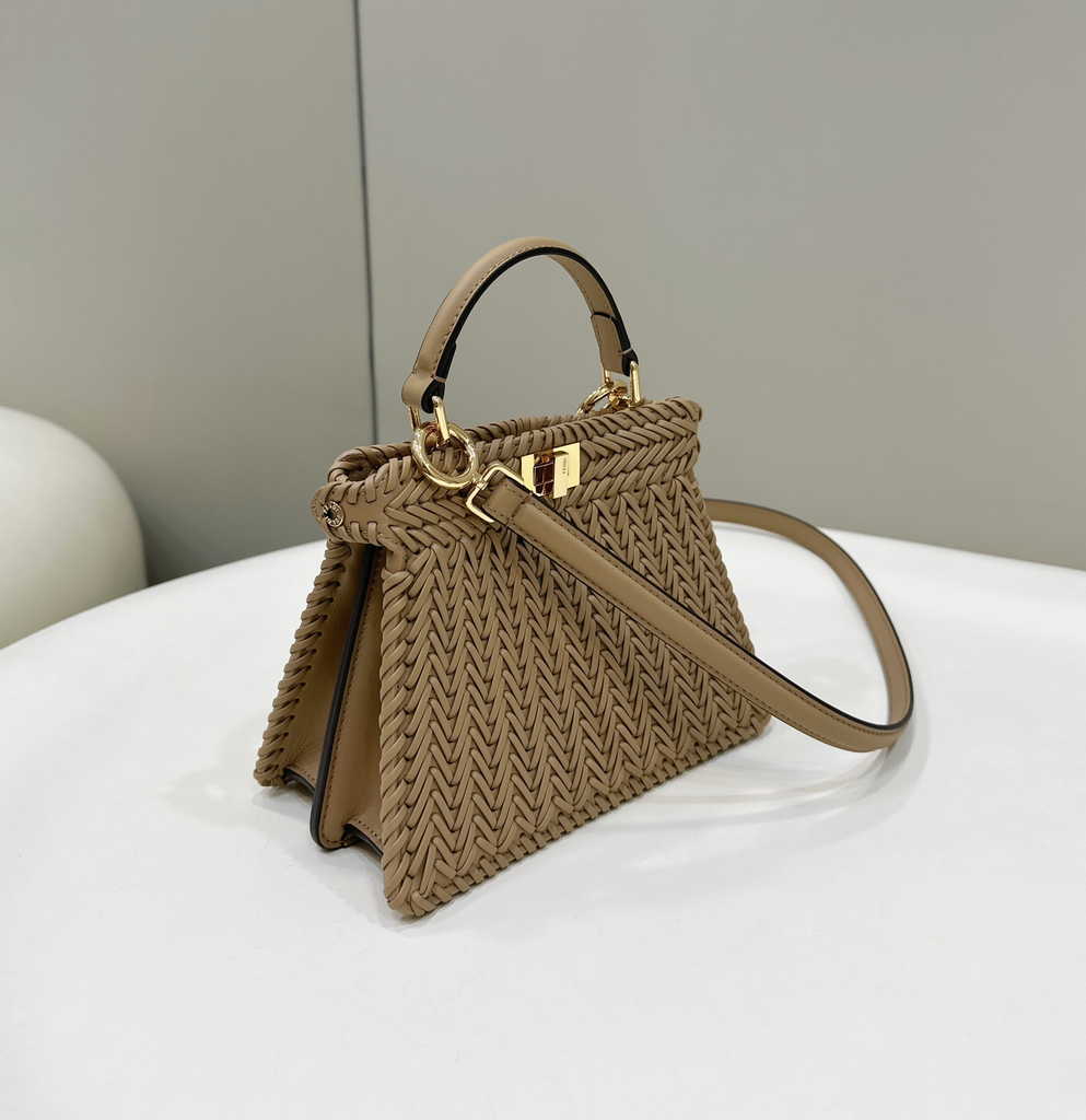 Fendi 8BN335 Peekaboo ISeeU Petite Bag Brown Camellia leather