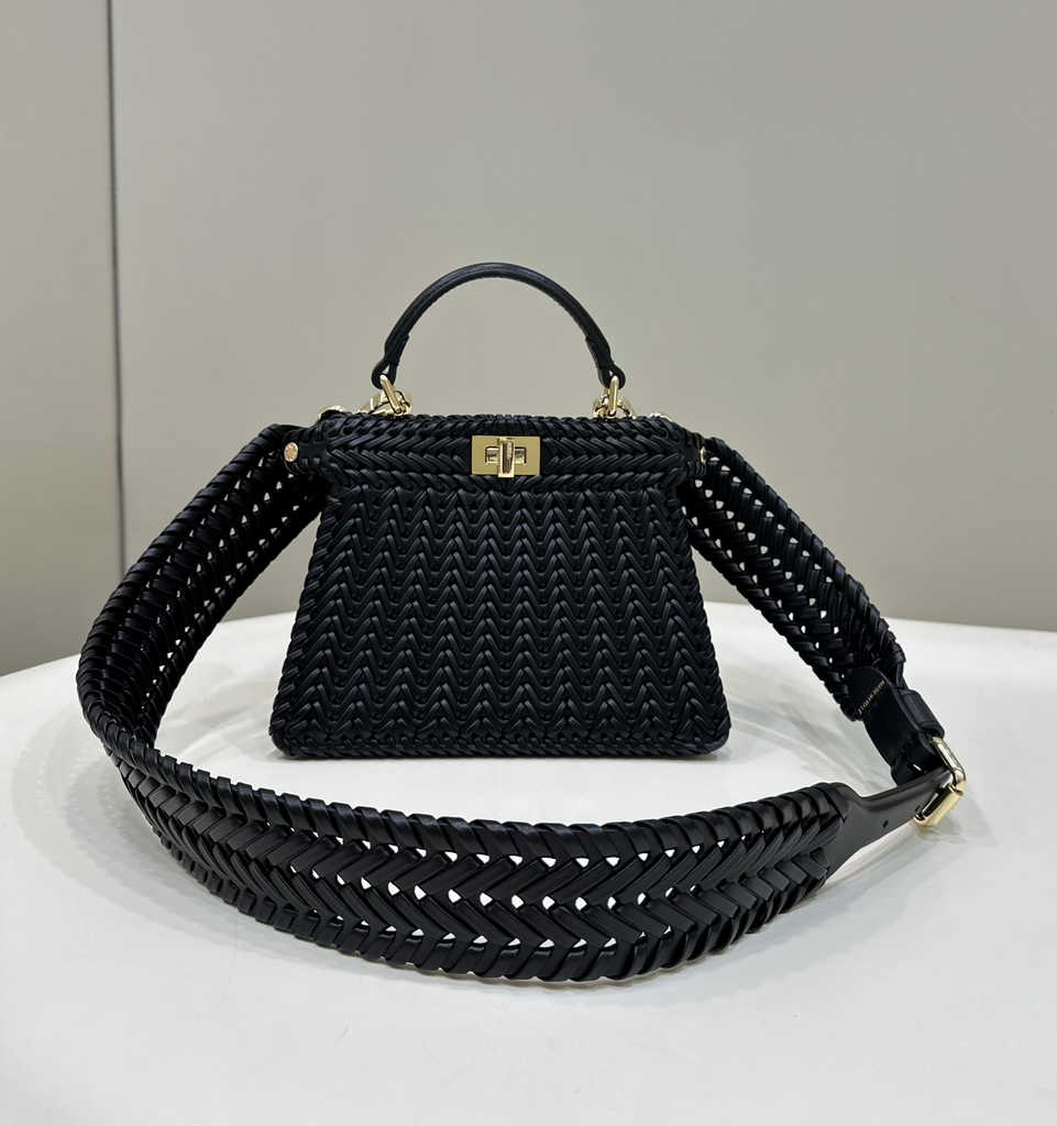 Fendi 8BN335 Peekaboo ISeeU Petite Bag Black Camellia leather