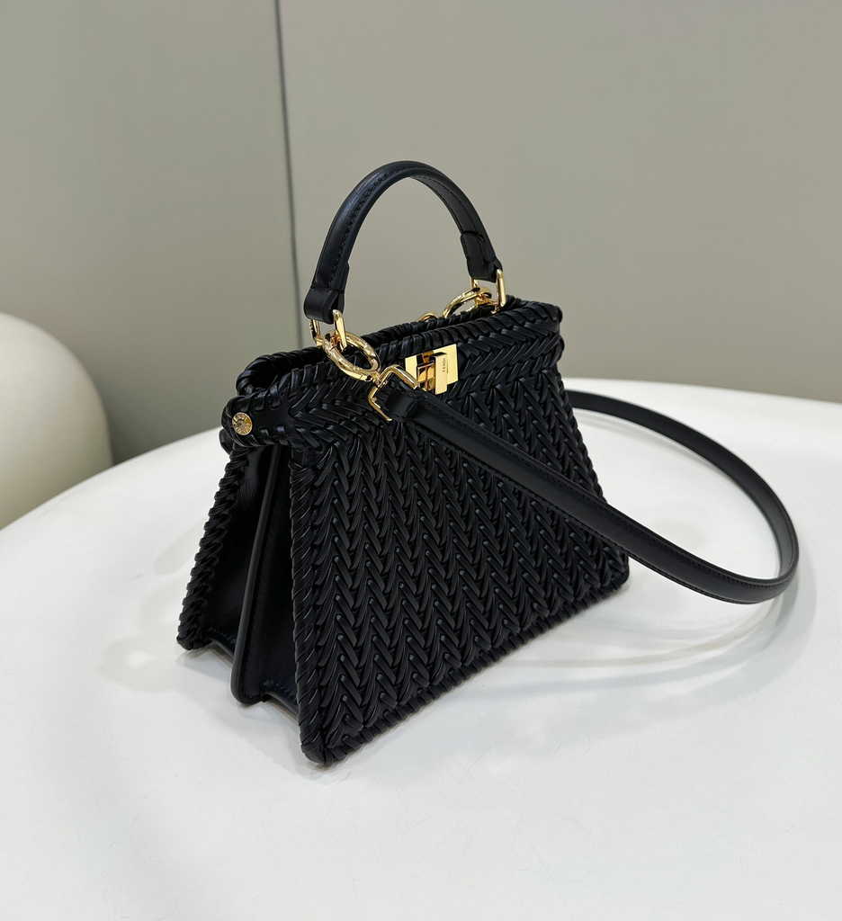 Fendi 8BN335 Peekaboo ISeeU Petite Bag Black Camellia leather