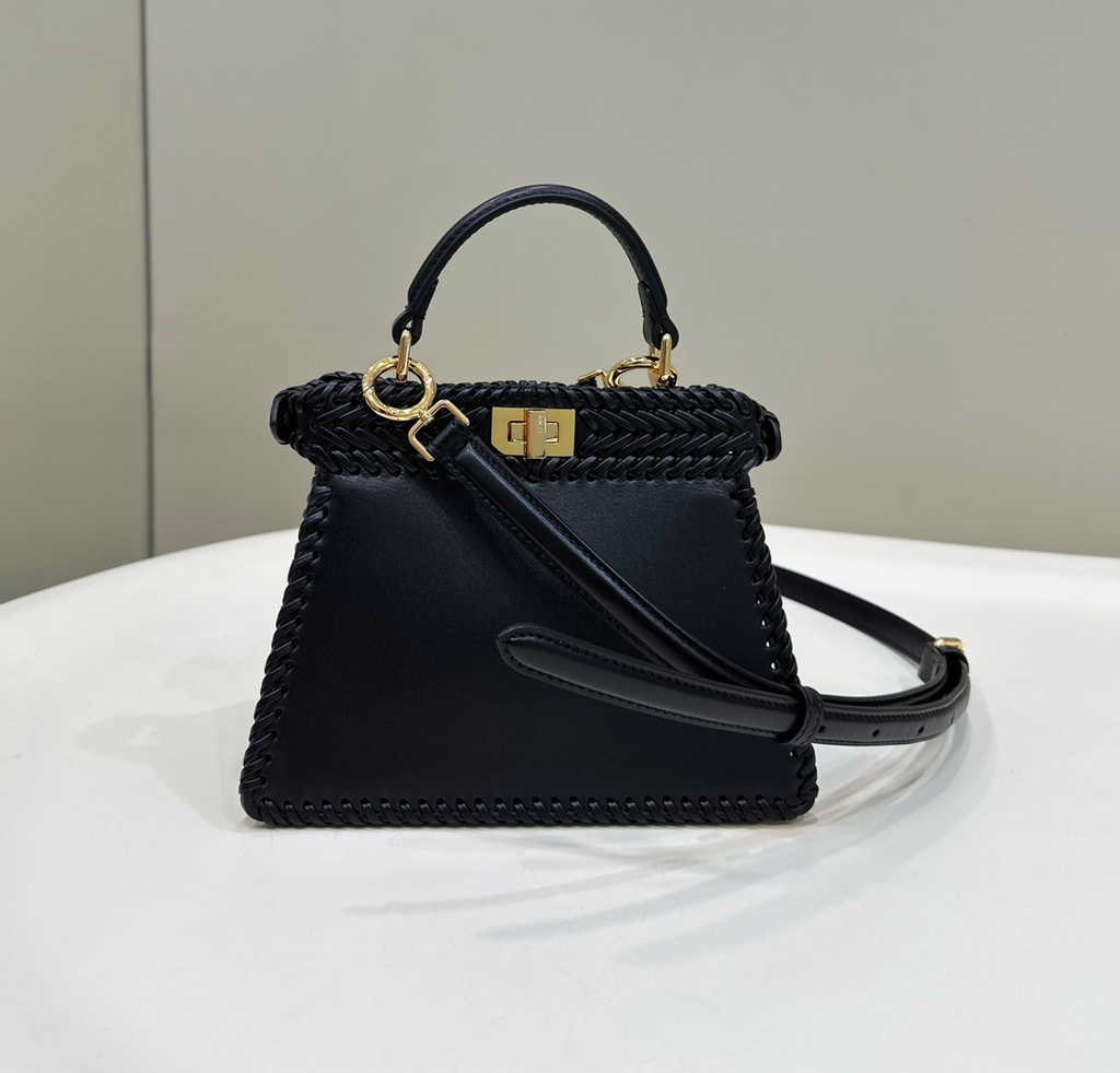 Fendi 8BN335 Peekaboo ISeeU Petite Bag Black Camellia leather