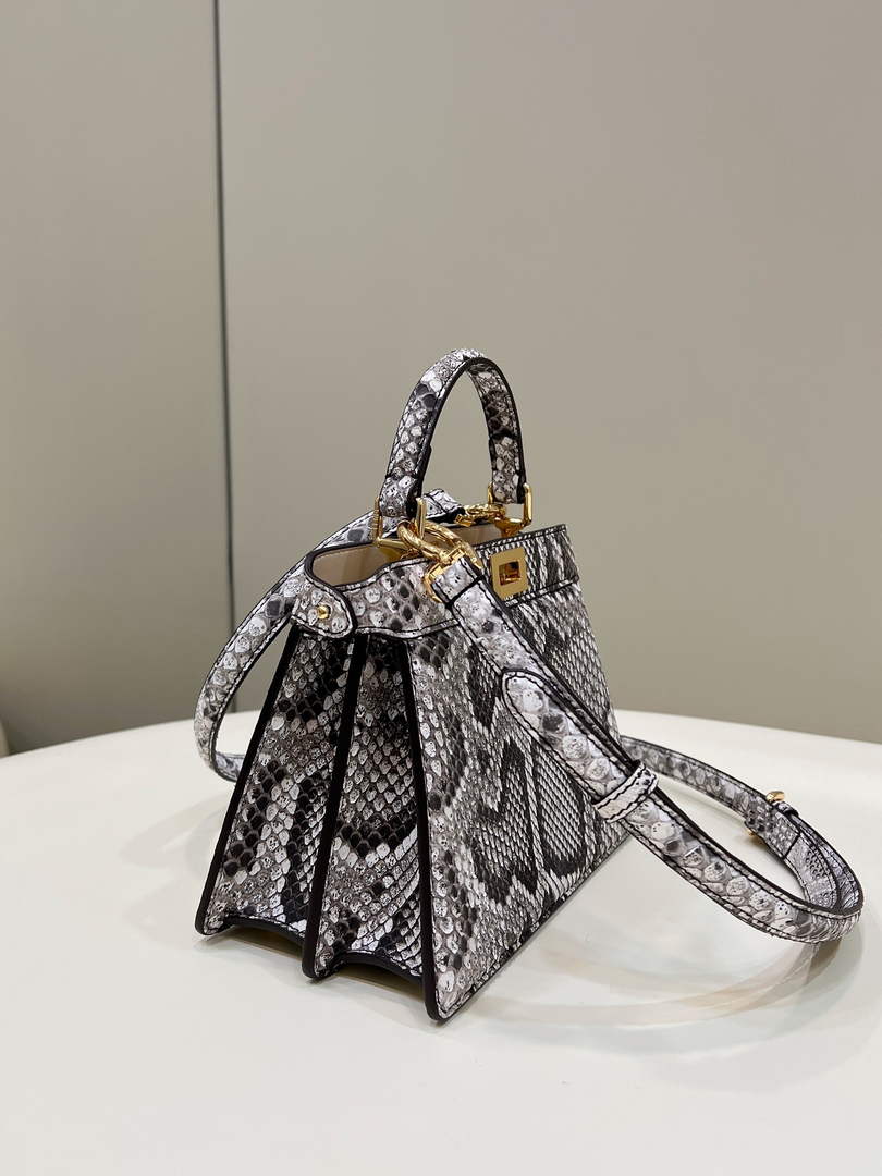 Fendi 8BN335 Peekaboo ISeeU Petite Padded Snake Leather Bag gray