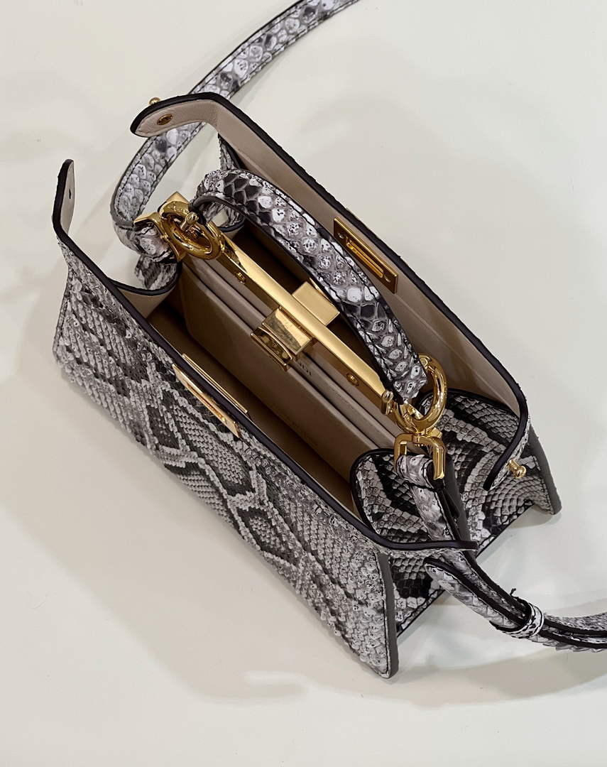 Fendi 8BN335 Peekaboo ISeeU Petite Padded Snake Leather Bag gray