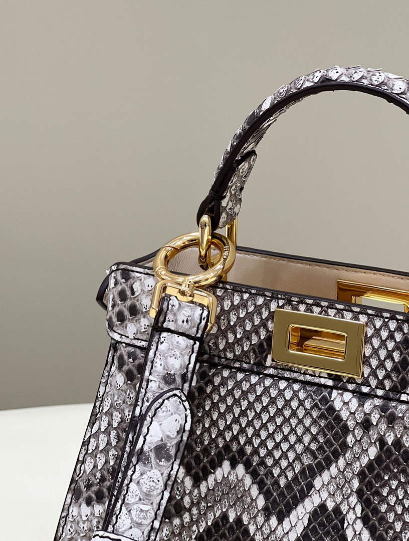 Fendi 8BN335 Peekaboo ISeeU Petite Padded Snake Leather Bag gray